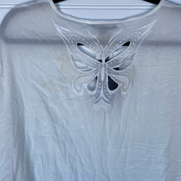 Color Block S White Boho Doleman Sleeve Embroidered Butterfly Boho Blouse - Picture 8 of 9